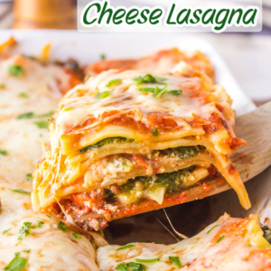 pinterest image for spinach pesto and cheese lasagna