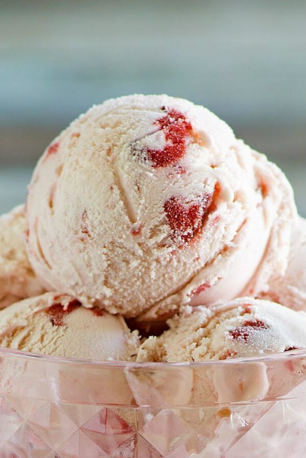 Scoop of No Cook Fresh Strawberry Ice Cream