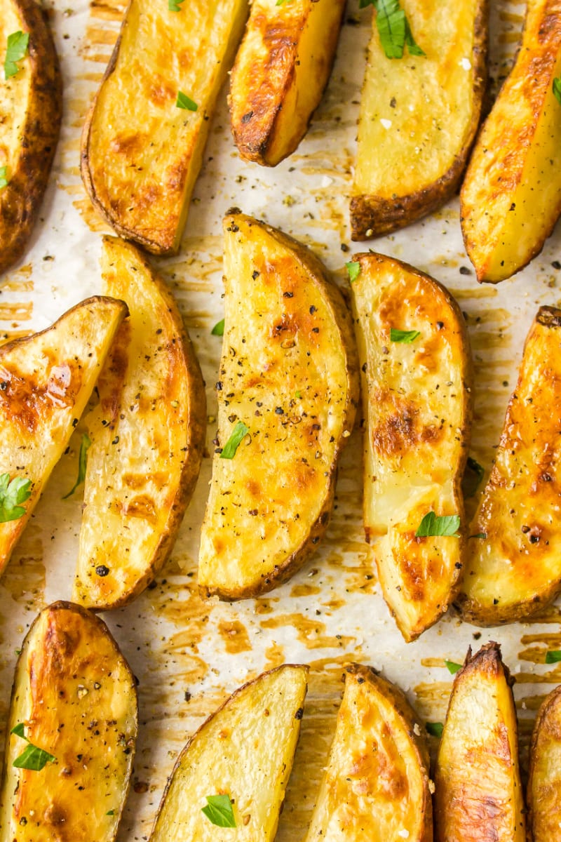 oven roasted fries on baking sheet