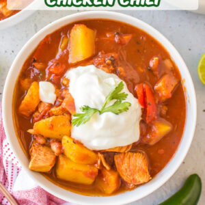 pinterest image for acorn squash and chicken chili