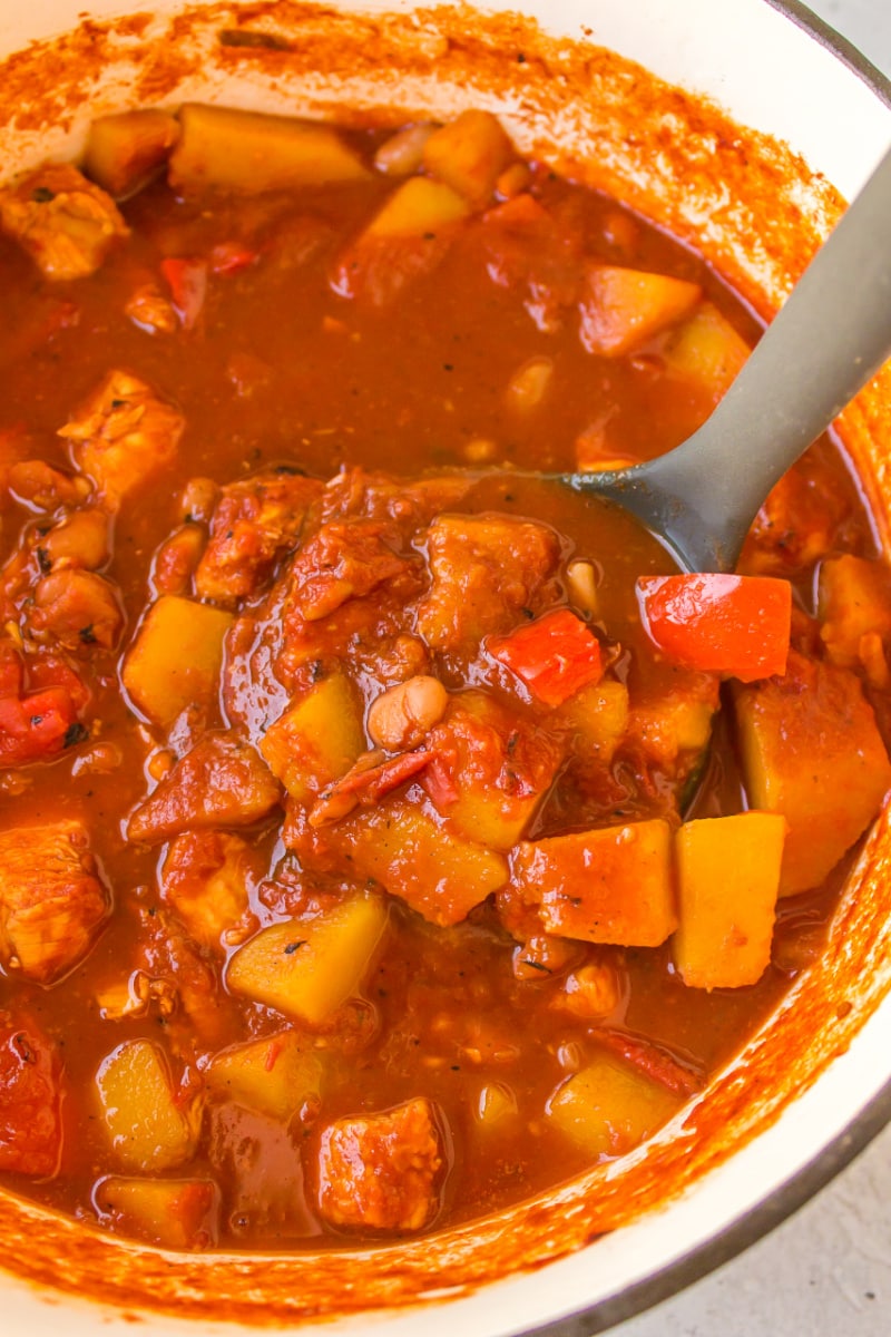 pot of acorn squash and chicken chili