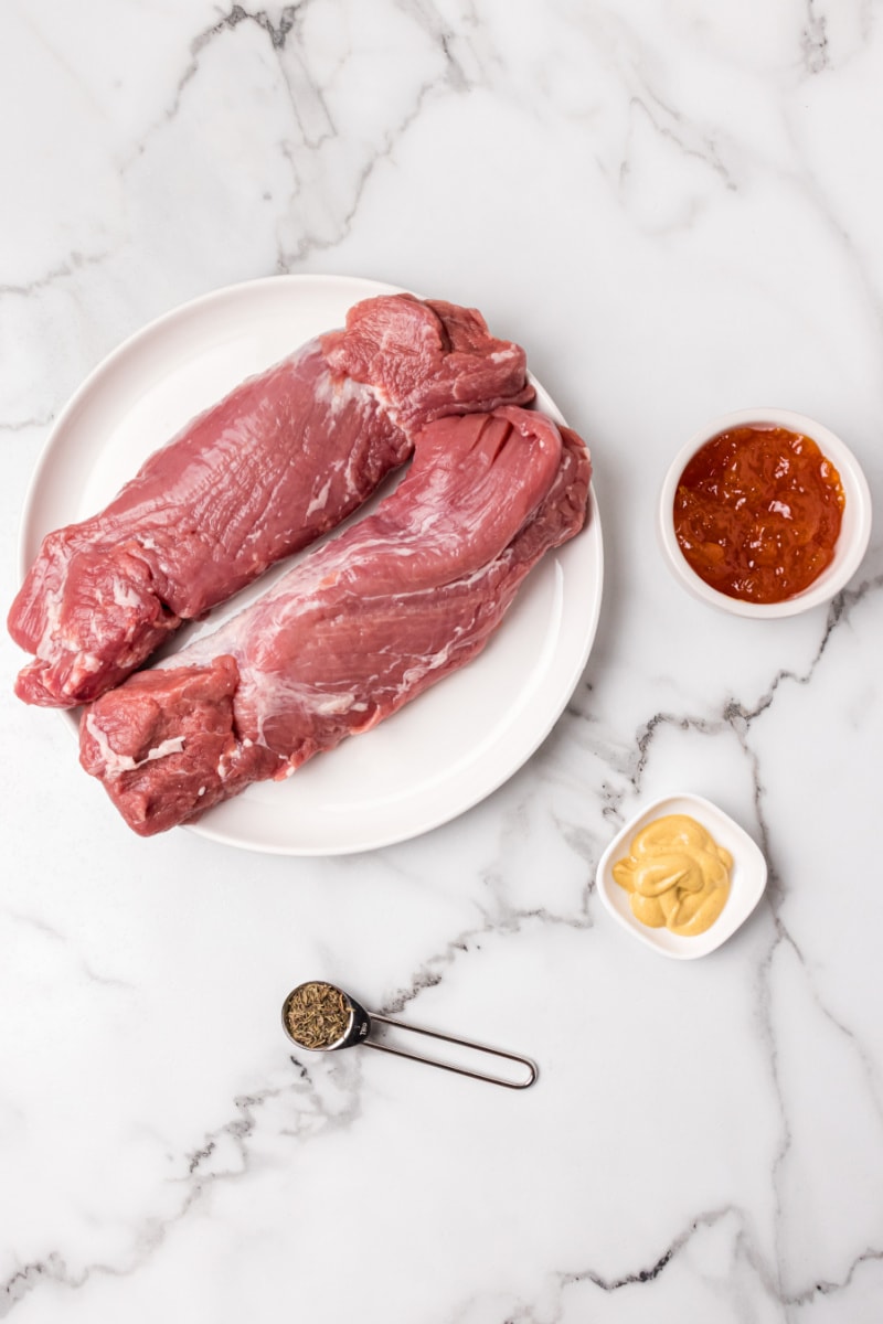 ingredients displayed for making apricot glazed pork roast