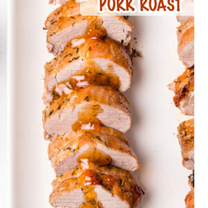 pinterest image for apricot glazed pork roast