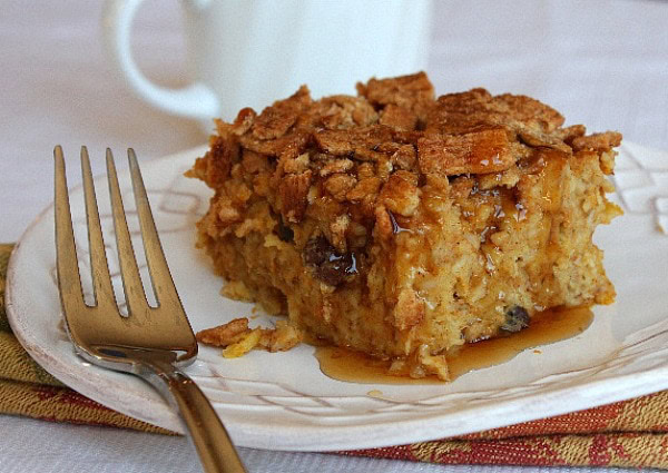 slice of pumpkin oatmeal on plate with fork