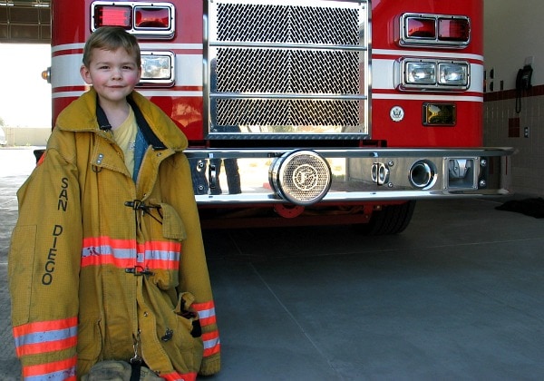 Brooks at the Fire Station RecipeBoy standing in front of Fire Engine
