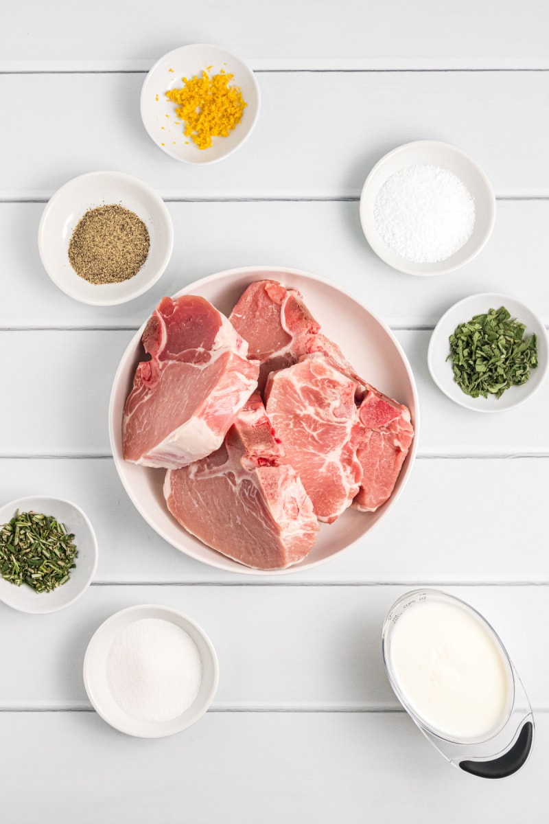 ingredients displayed for making buttermilk brined pork chops