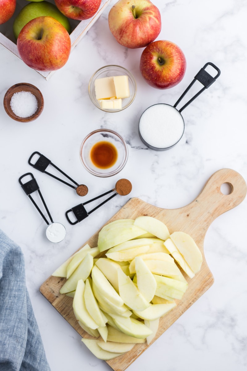 ingredients displayed for making caramelized apple waffle pastries