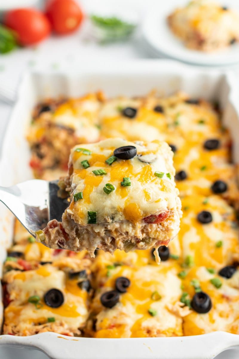 spatula serving enchilada casserole