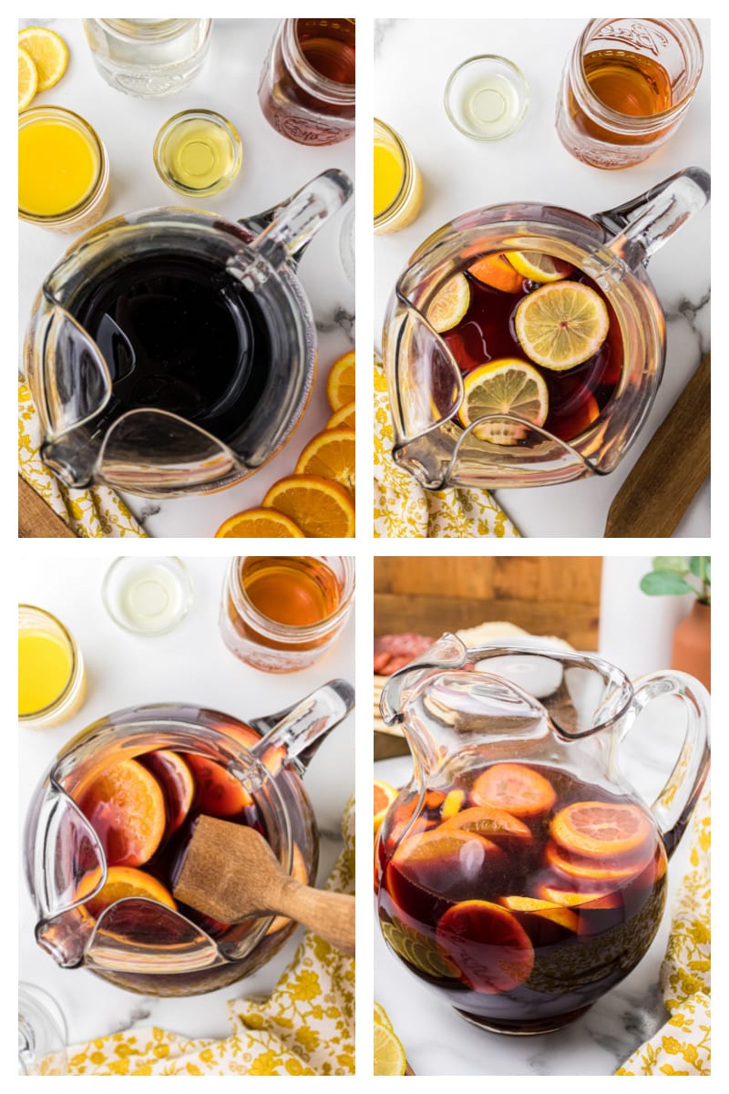 four photos showing process of making classic sangria
