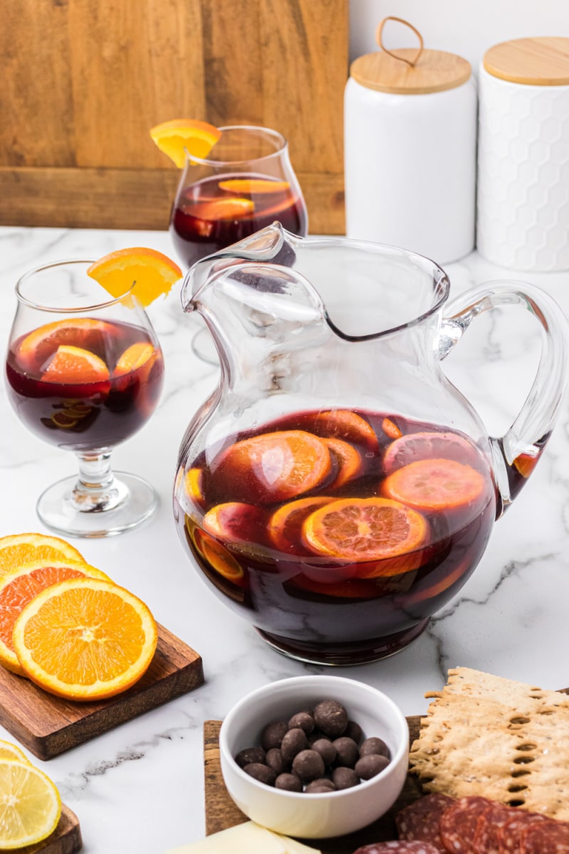 pitcher and glasses of classic sangria