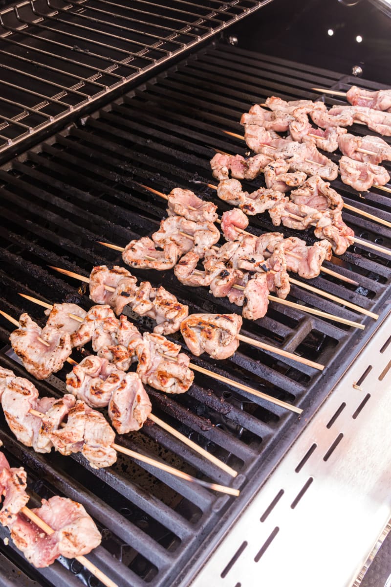 pork skewers on grill