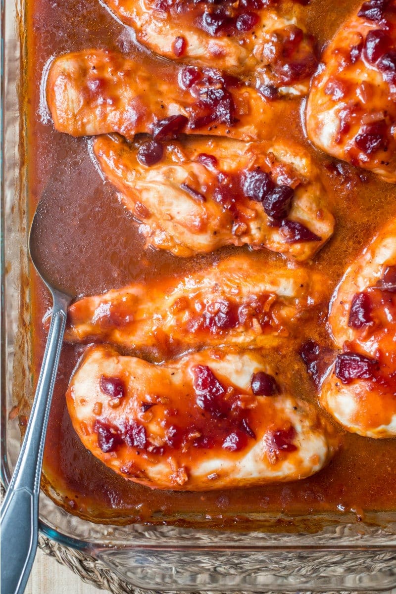 Cranberry Chicken in a casserole dish