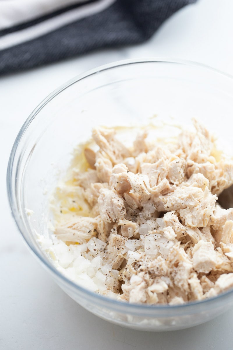 chicken filling for crescent chicken in glass bowl