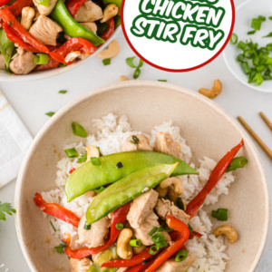 pinterest image for garlic chicken stir fry