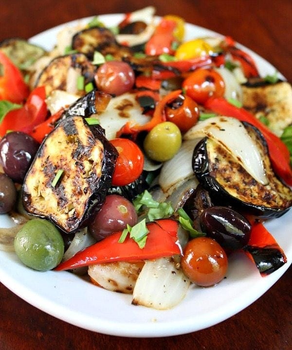 Beautiful Grilled Vegetable Salad on a white plate