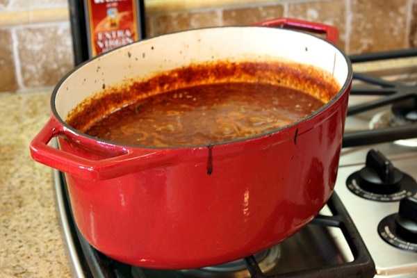 Halftime Chili recipe from RecipeGirl.com #halftime #chili #superbowl #recipe #RecipeGirl Pot of chili