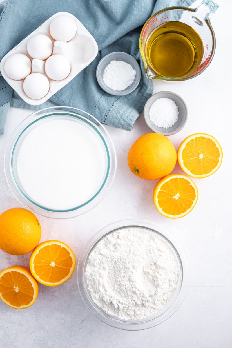 ingredients displayed for making orange cake