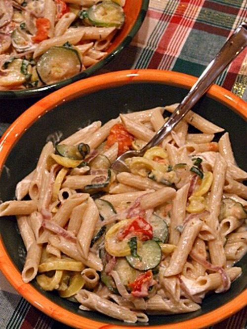 Penne with Roasted Vegetables and Goat Cheese