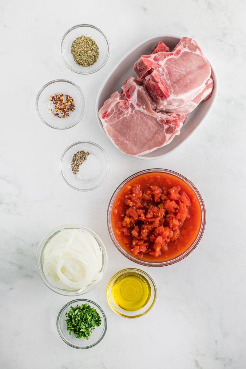 ingredients displayed for making pork chops pizzaiola