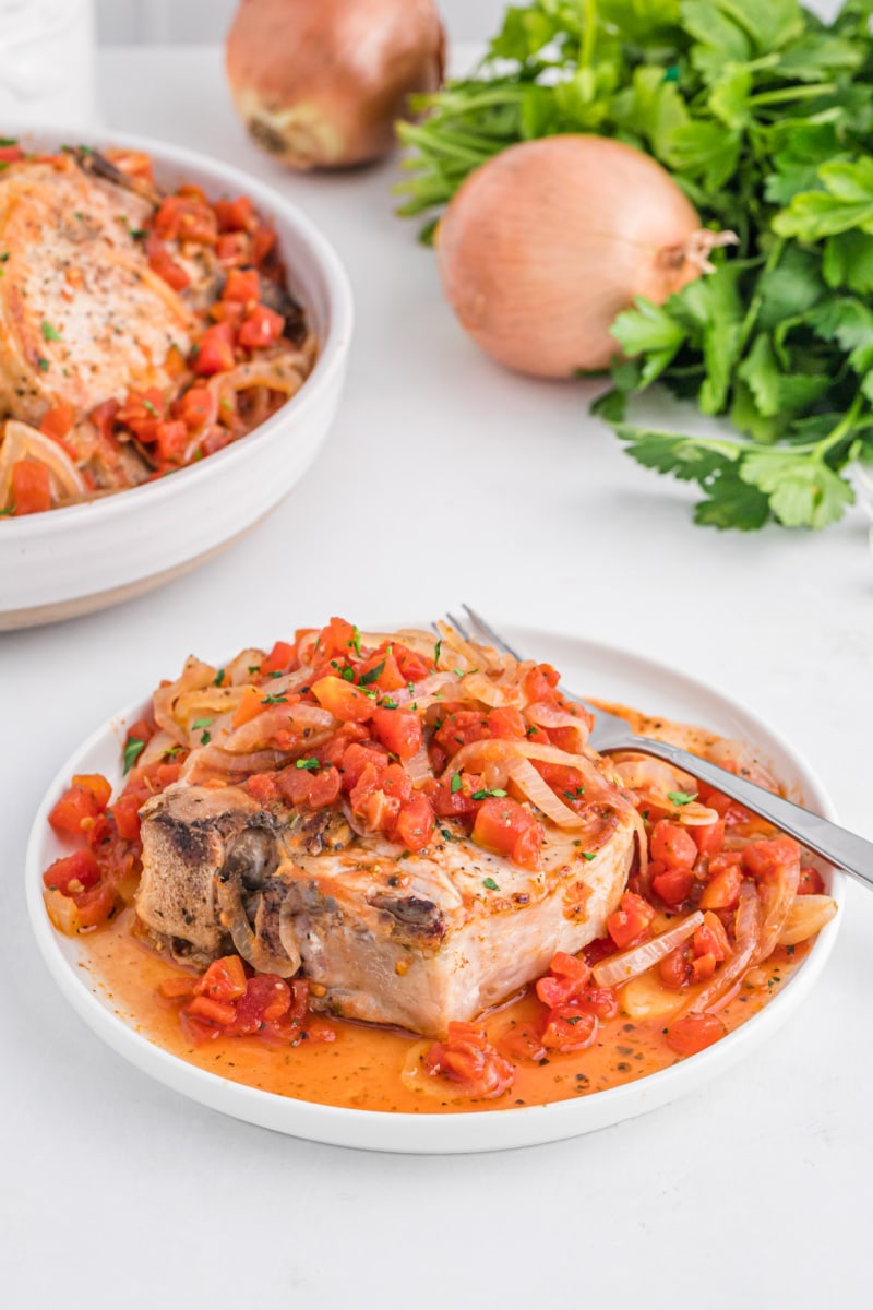 pork chops pizzaiola on plate