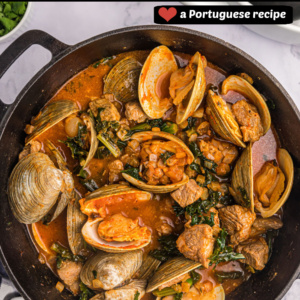 pinterest image for pork stew with clams