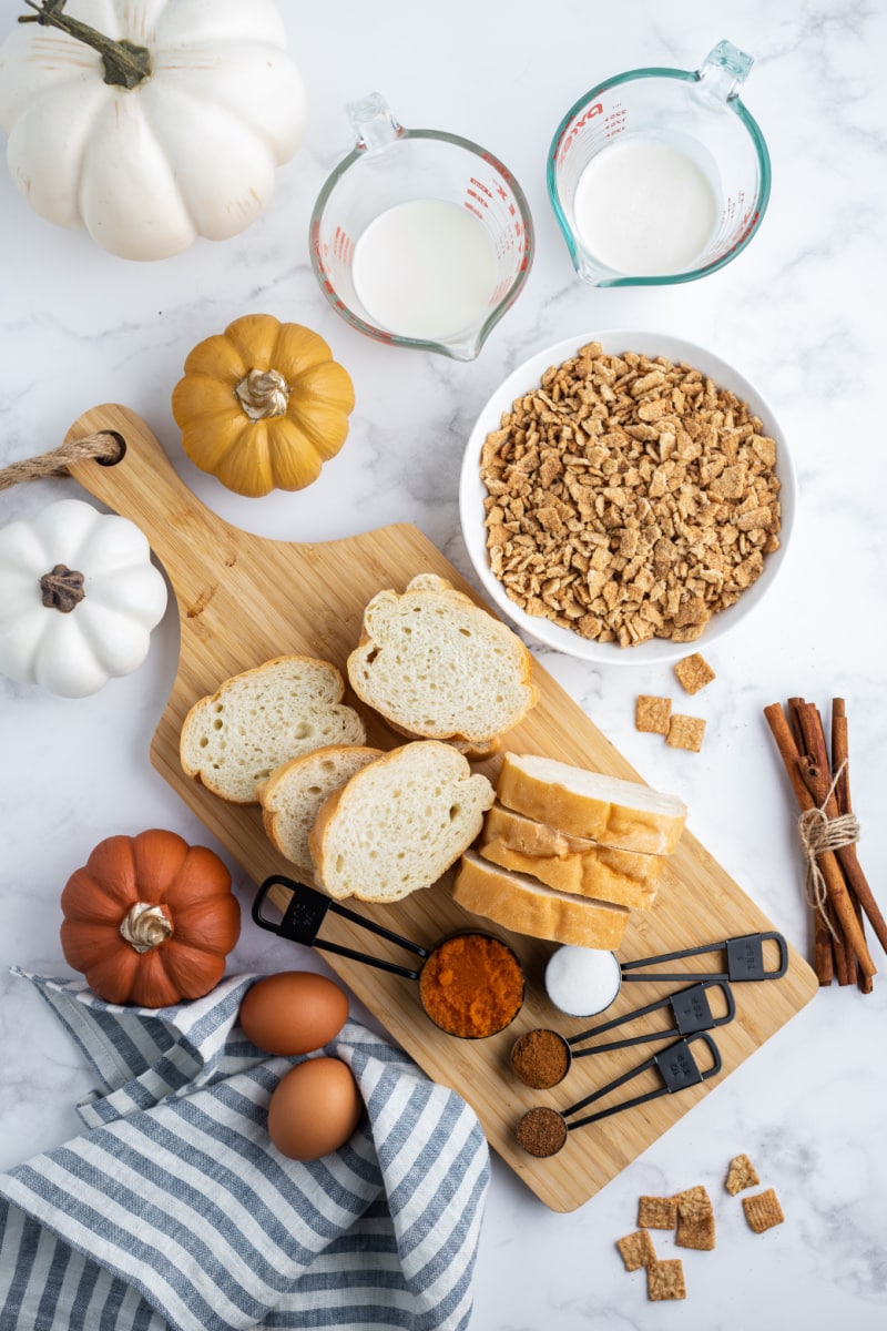 Ingredients displayed for pumpkin french toast