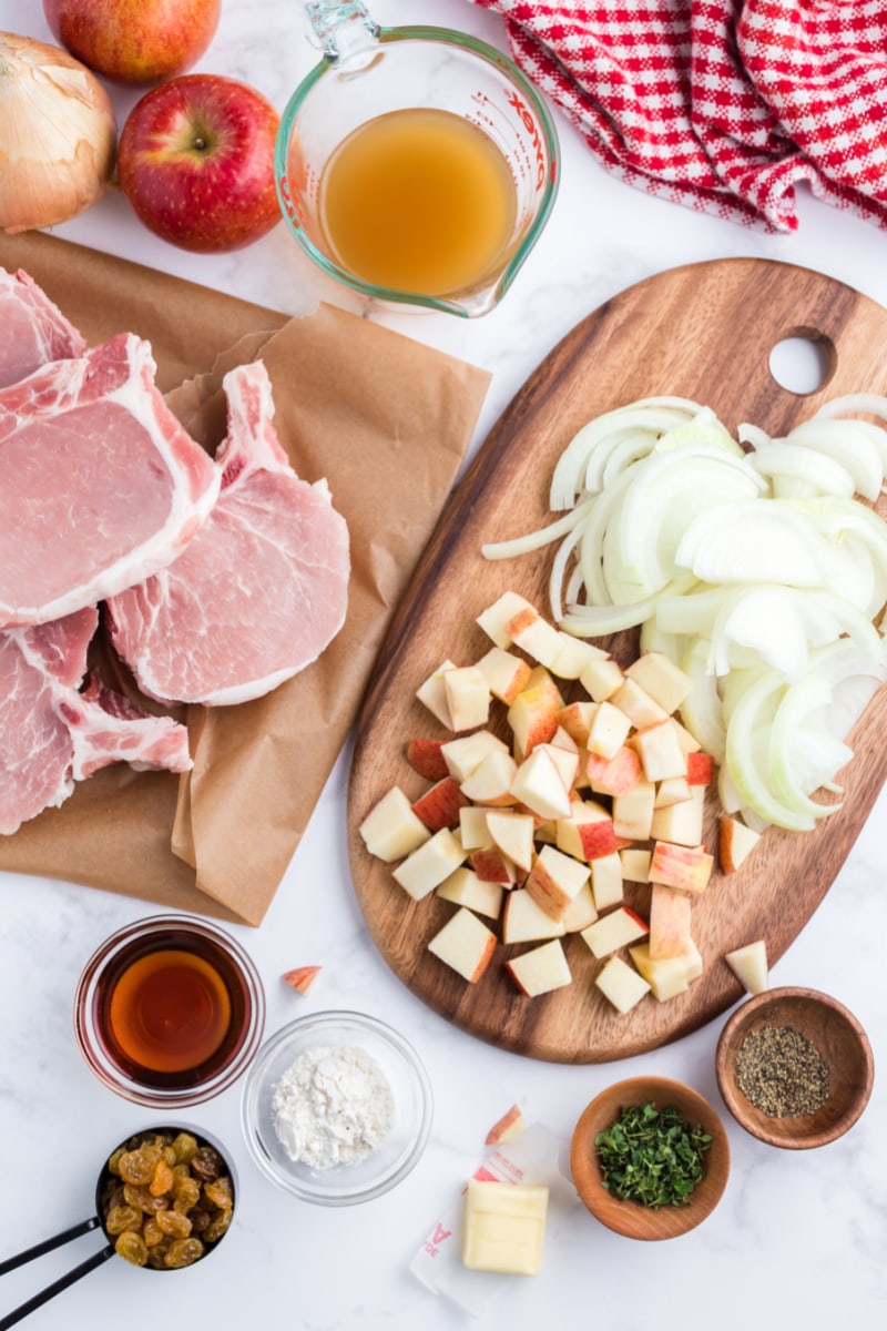 ingredients displayed for making smoked pork chopss