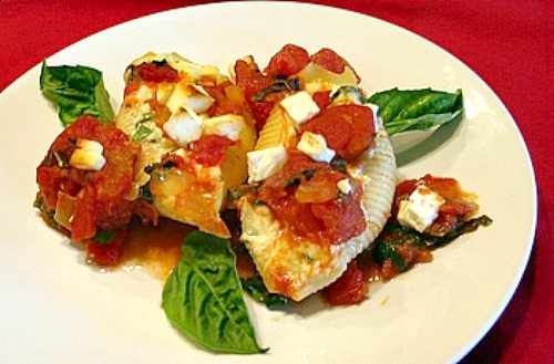 pasta shells filled with feta and herbs