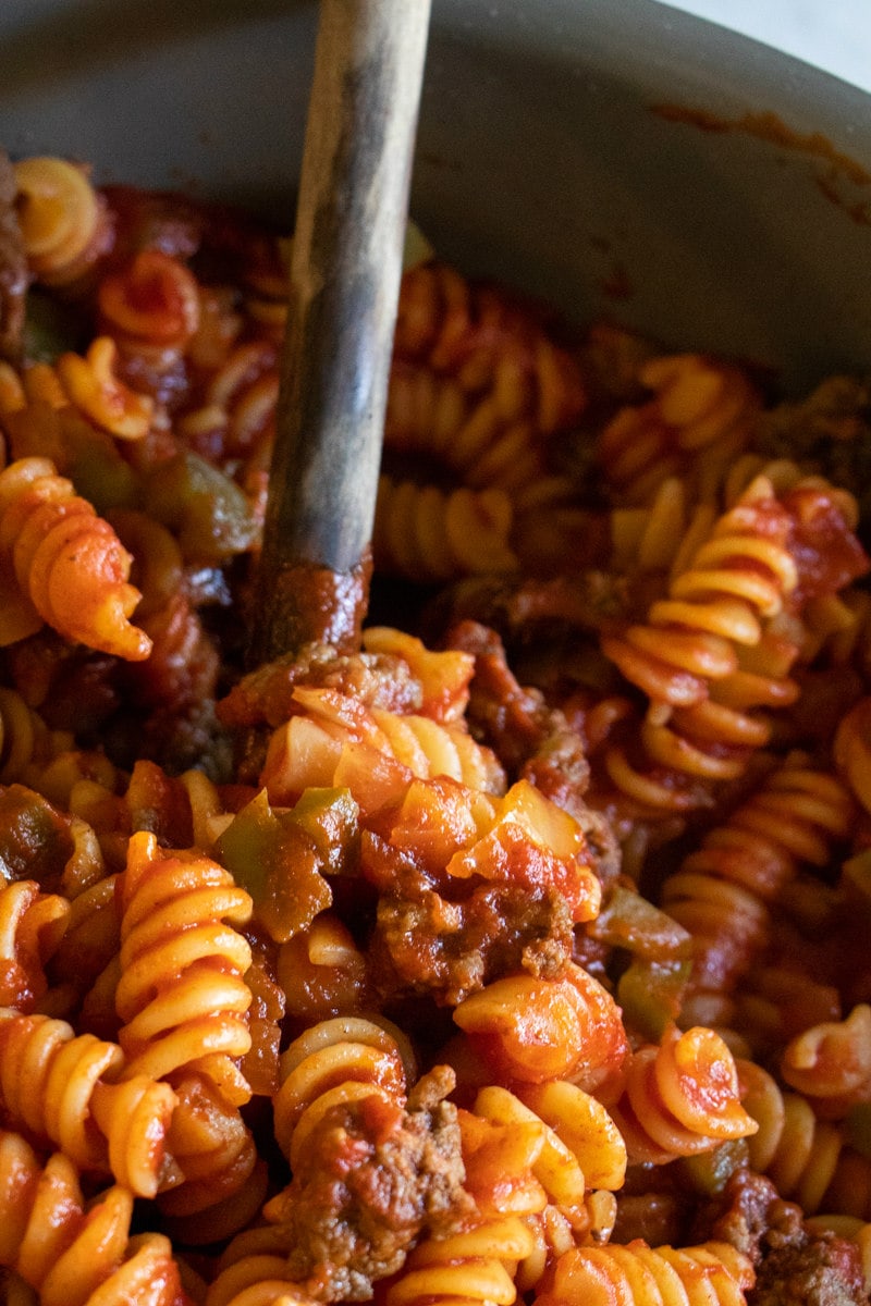 pot of Tomato Beef Pasta