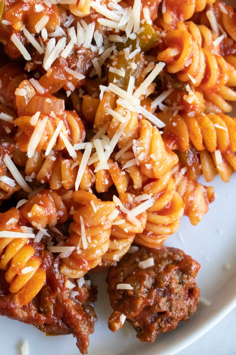 serving of Tomato Beef Pasta