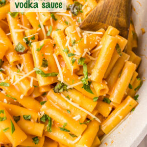 pinterest image for ziti with vodka sauce