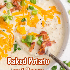 pinterest image for baked potato and bacon soup
