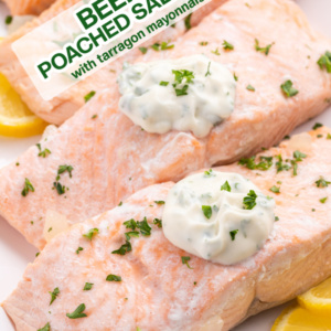 pinterest image for beer poached salmon