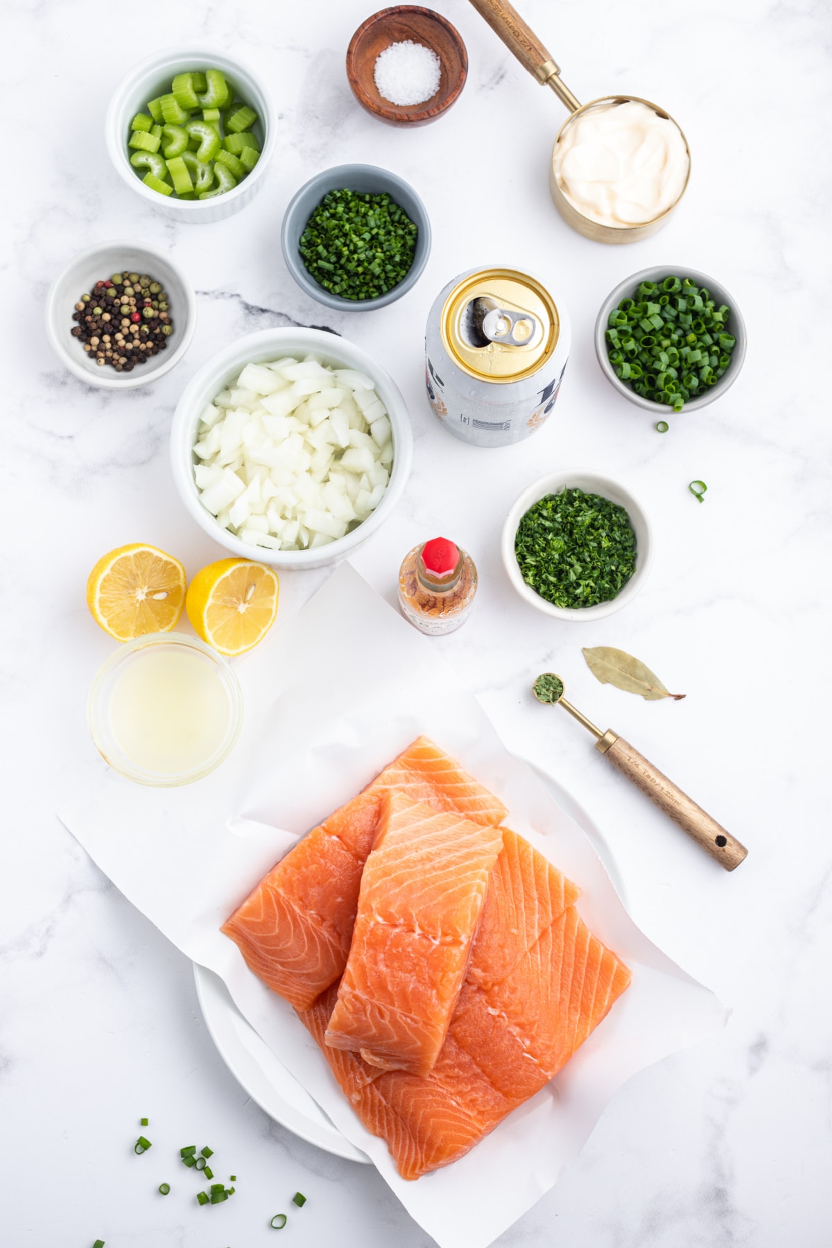 ingredients needed for making beer poached salmon