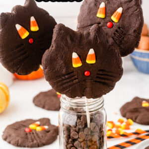 pinterest image for black cat cookies
