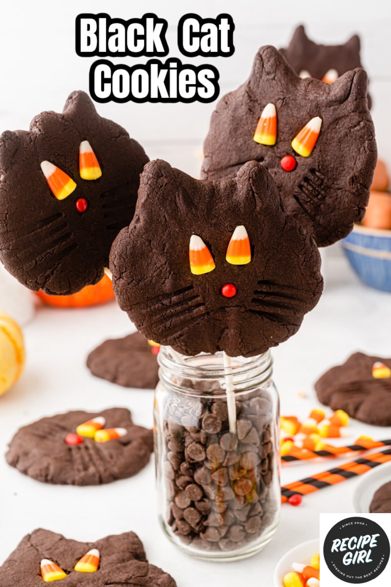 pinterest image for black cat cookies