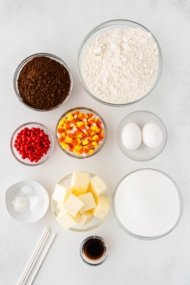 ingredients displayed for making black cat cookies