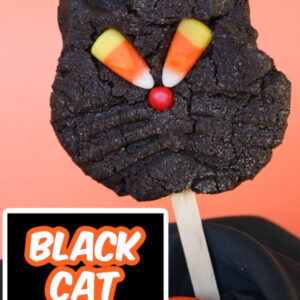 pinterest image for black cat cookies