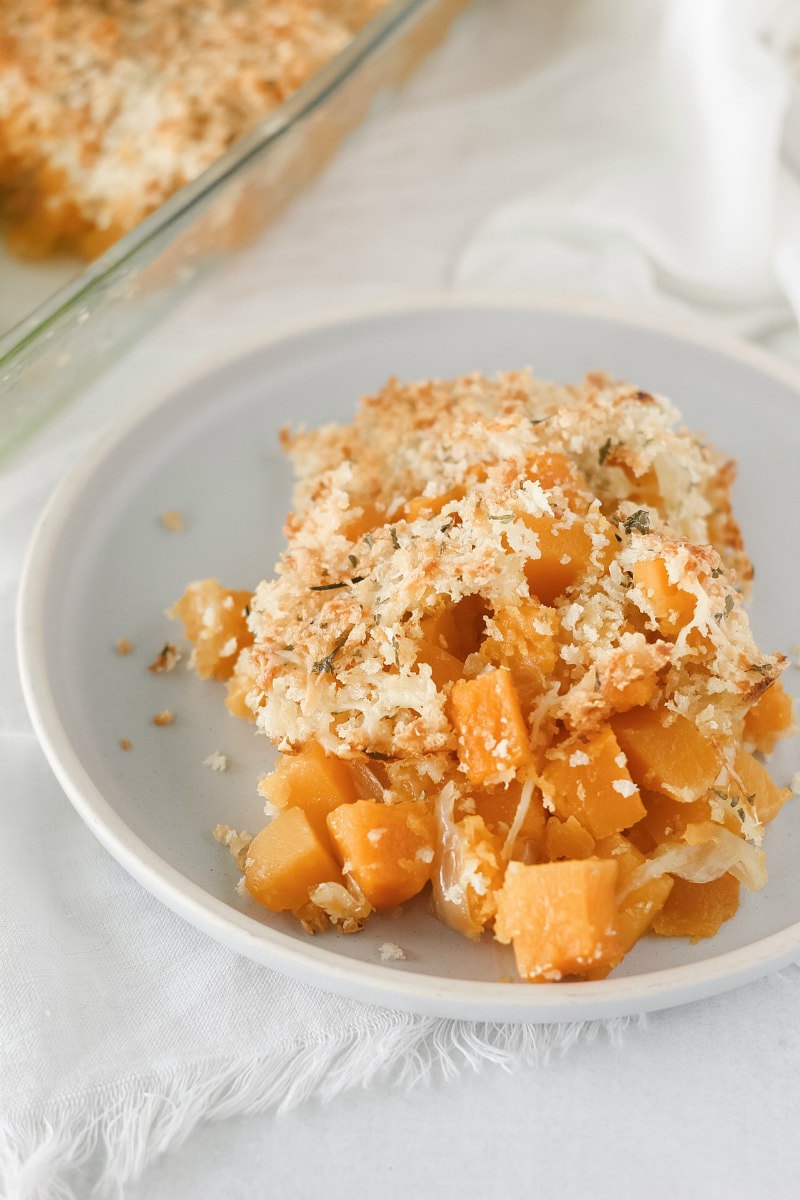 One serving of Butternut Squash Cheddar Gratin