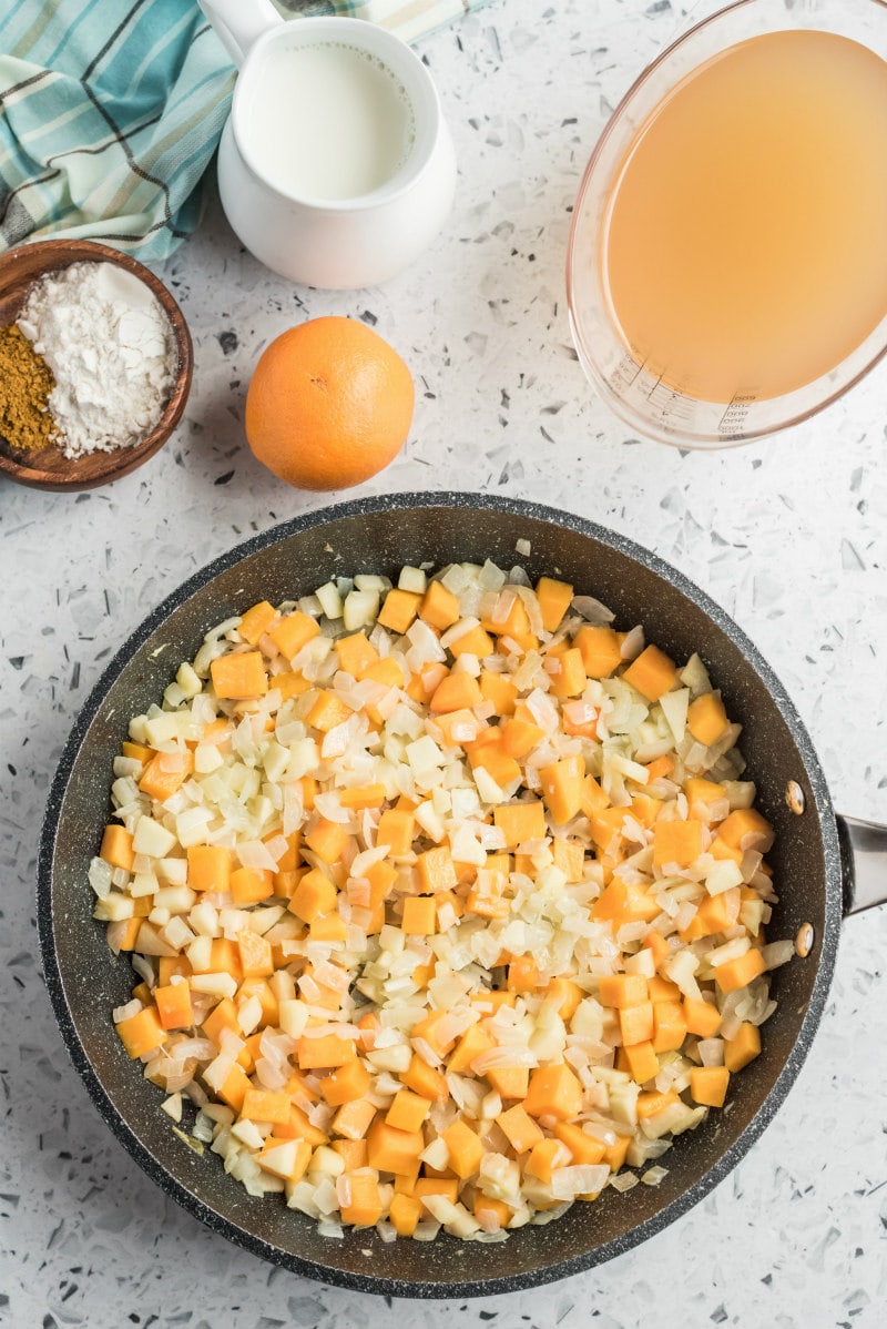 ingredients for butternut squash soup in pot