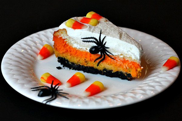 Slice of Candy Corn Cheesecake