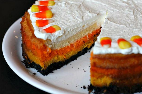 Candy Corn Cheesecake sliced