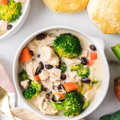 bowl of chicken broccoli soup