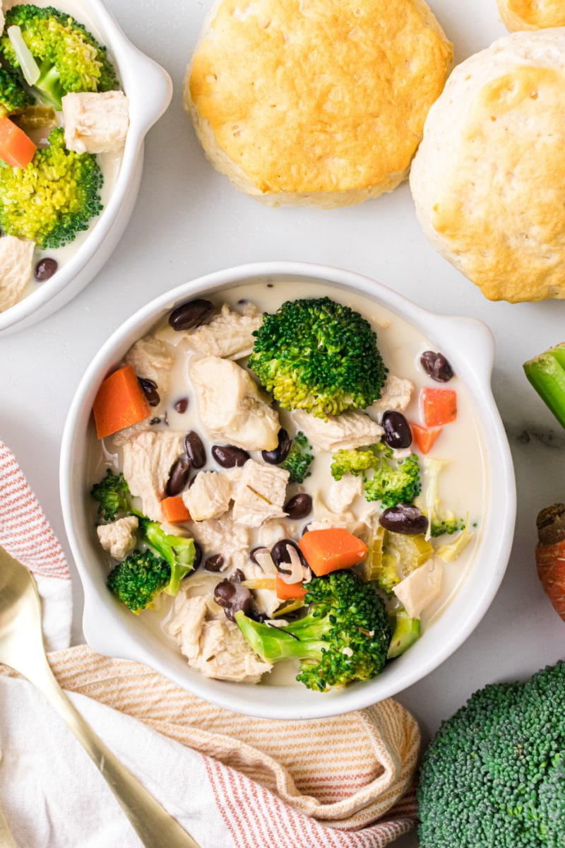 bowl of chicken broccoli soup