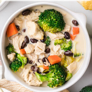 pinterest image for chicken broccoli soup