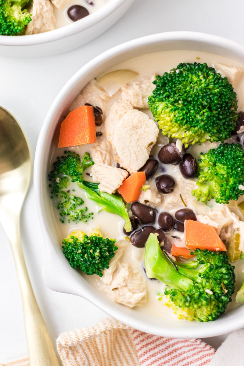 chicken broccoli soup in bowl