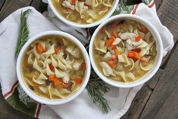 Bowls of Roasted Vegetable Rosemary Chicken Soup 