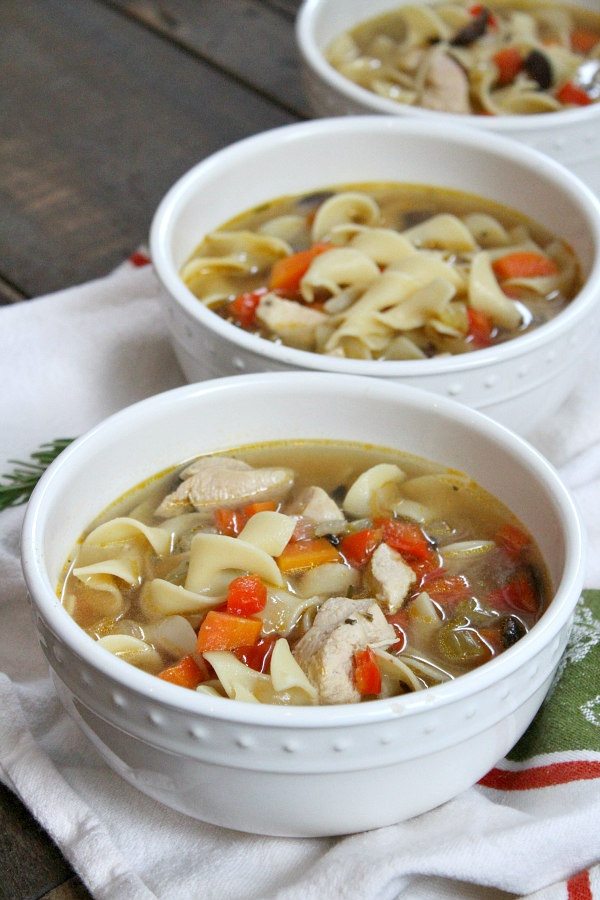 Bowls of Roasted Vegetable Rosemary Chicken Soup