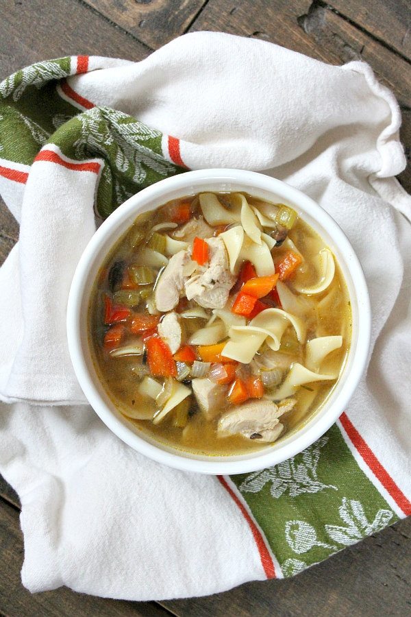 Bowl of Roasted Vegetable Rosemary Chicken Soup 