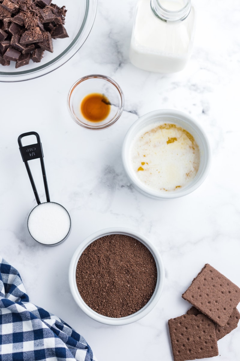 ingredients displayed for making chocolate tart